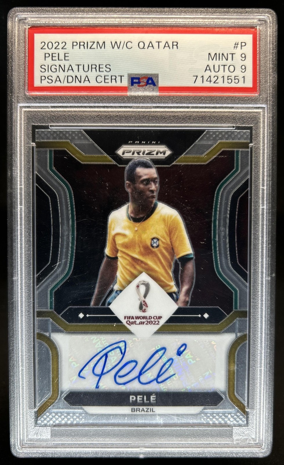 2022-23 Panini Prizm World Cup Pele Signatures Auto Autograph #S-P Brazil PSA 9 view 1