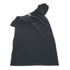 Madewell Dress Silk One-Shoulder Ruffle Black Mini LBD Pockets New Tags Size 12