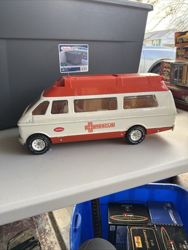 Vintage Tonka Pressed Steel Ambulance Rescue Vehicle Van Truck Orange White  - Afbeelding 12 van 12