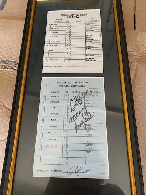 Official Batting Order Cards MLB Atlanta vs Pittsburgh Framed Sanguillen