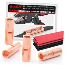 20 PCS 8 Gauge Non-Insulated Butt Connectors Kit 20PCS 8 AWG Bare Copper