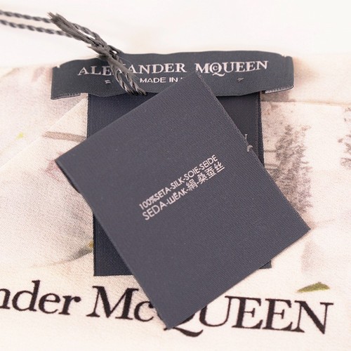 NEW $185 ALEXANDER MCQUEEN Ivory OPHELIA FLORAL PRINT Twill Slender NECK SCARF - Picture 9 of 12
