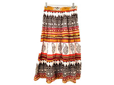 Aztec Western Paisley Tiered Prairie Midi Skirt Size S Cotton Lined Earth Tones