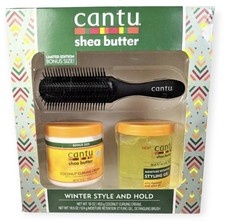 Cantu Shea Butter Winter Style  Hold Gift Set Curling Cream Styling Gel Brush