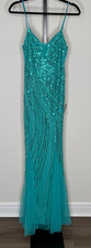 Lulus Enchanted Nights Teal Blue Sequin Mermaid Maxi Dress, Small  MSRP $148