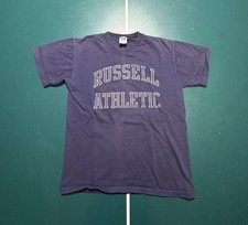 Vintage 90s Russell Athletic Spell Out T-Shirt Youth Large Blue Made in USA