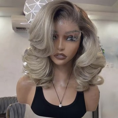 Raw Vietnamese SDD Brown Roots Ash Ombre Lace Front Glueless Bob Wig 250%
