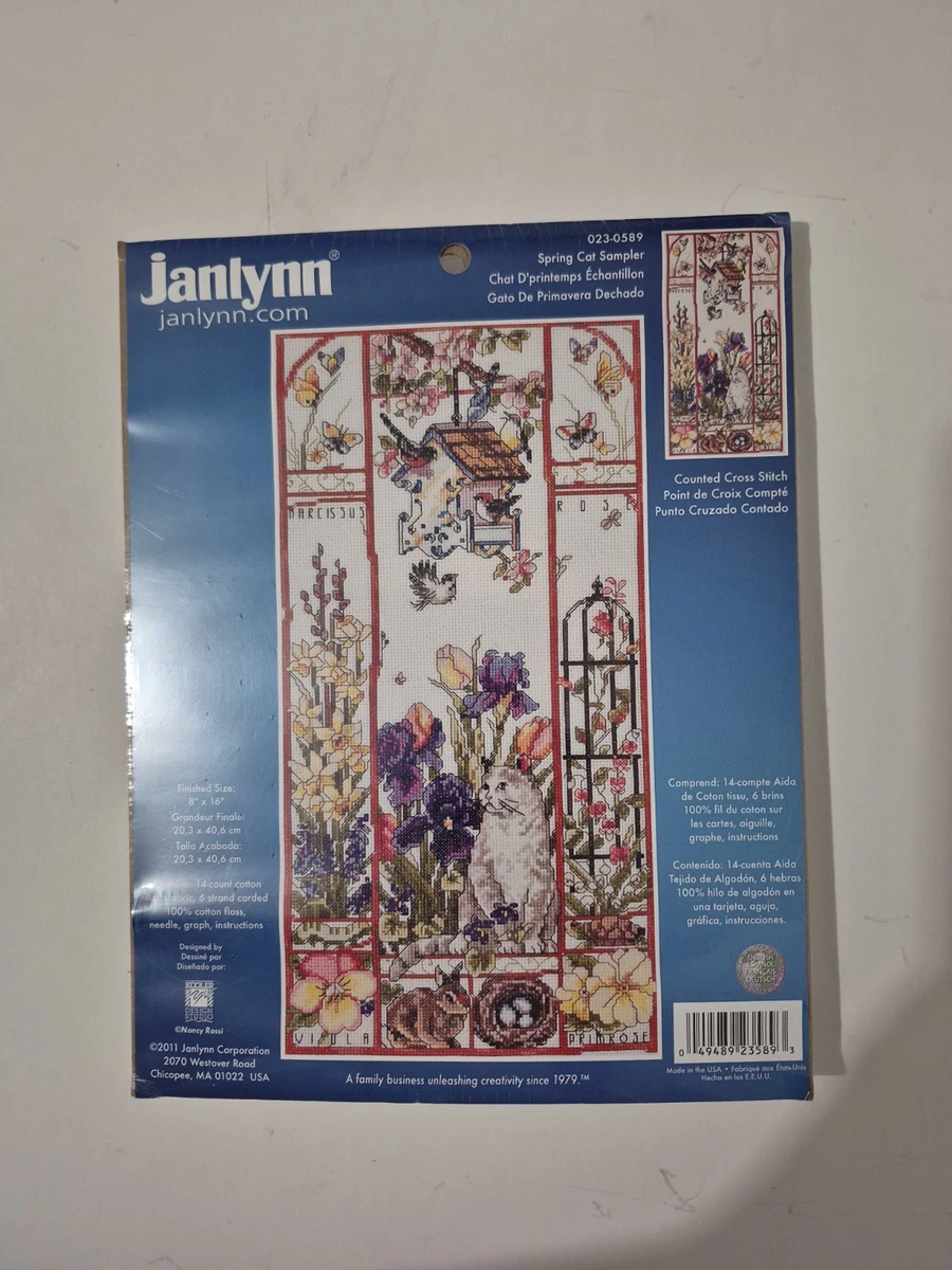Spring Cat Sampler Counted Cross Stitch Kit by Janlynn 923-0589 New Sealed