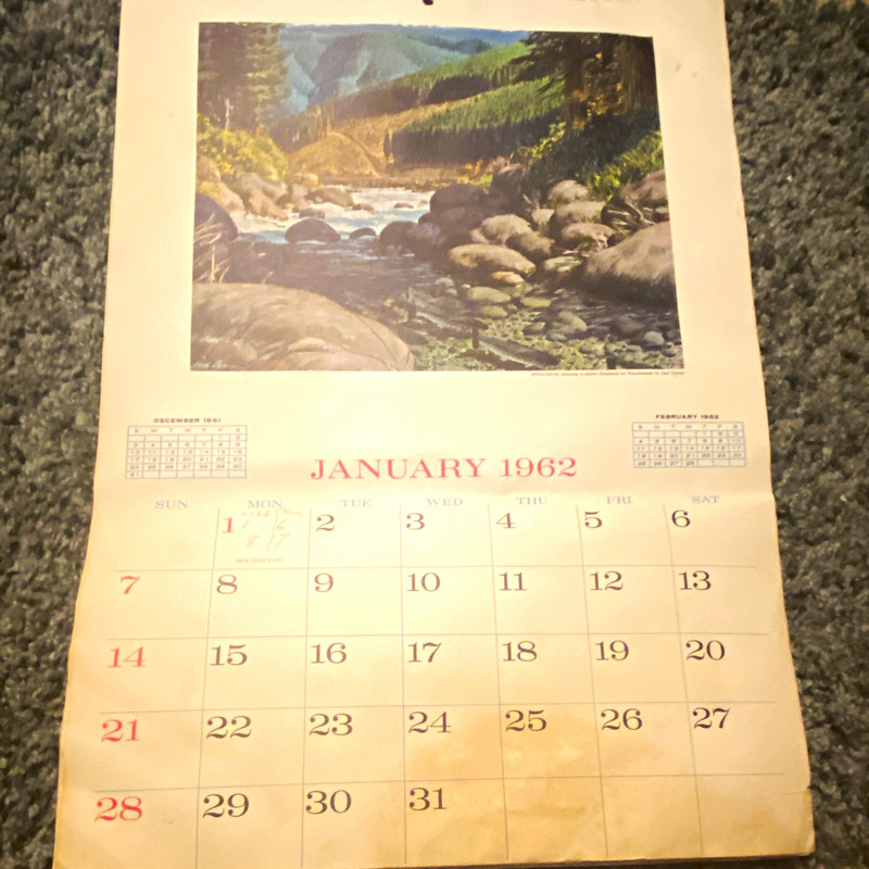1962 Vintage Wall Calendar Pages Scenic Nature Wildlife Art Prints