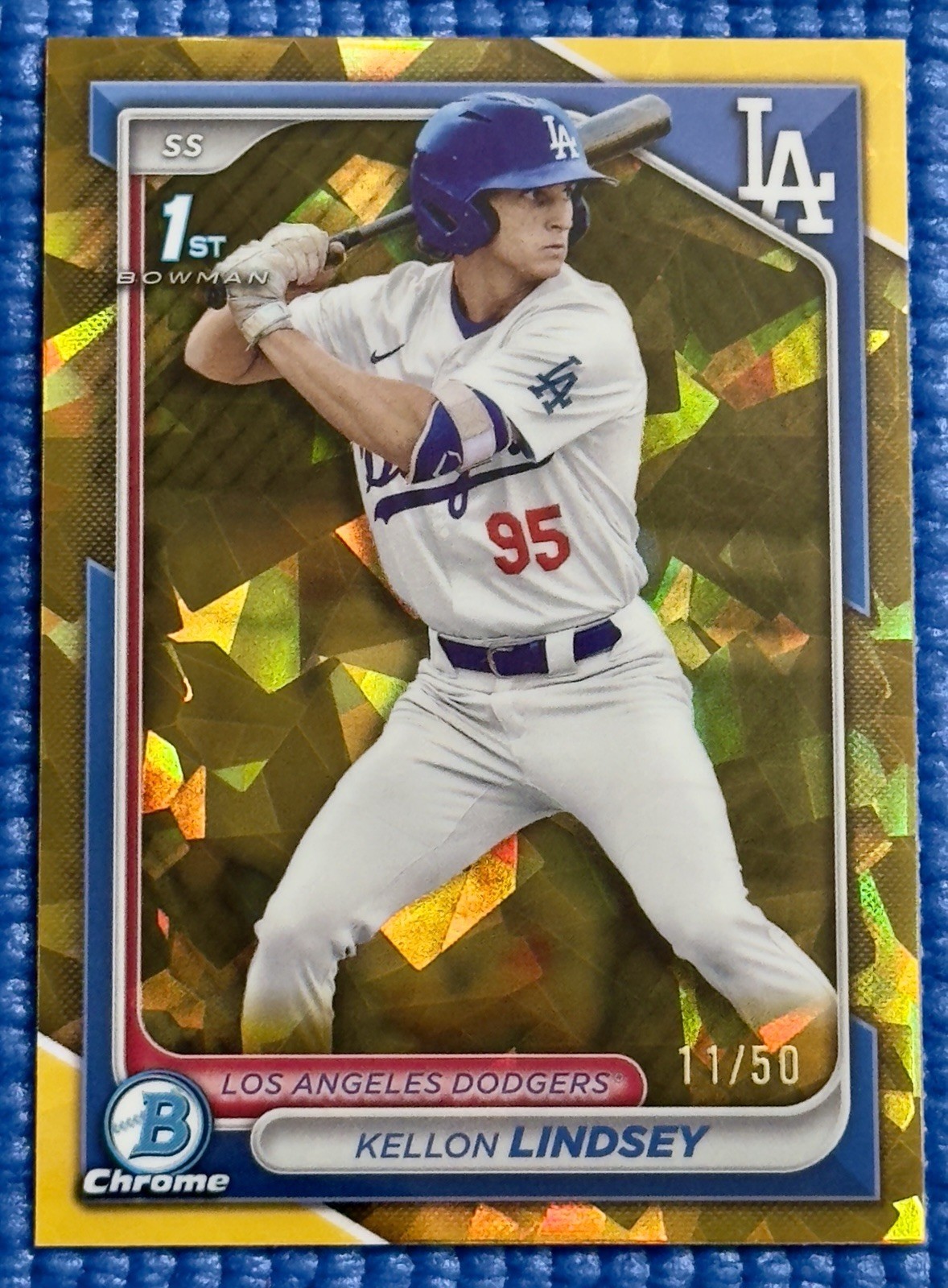 Kellon Lindsey 2024 Bowman Draft Sapphire 1st Gold Refractor /50 Dodgers #BDC-24