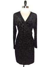 NEW TOMMY HILFIGER Size 12 Sheath Dress Black Velvet Burnout Long Sleeve Stretch
