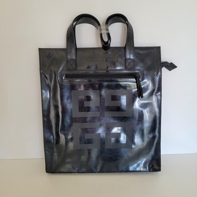 GIVENCHY PARFUMS Black Patent Faux Leather Tote Bag Zipper Top 4G Logo