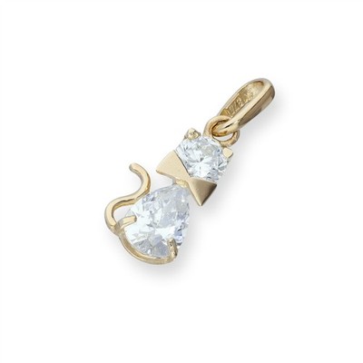 9 kt Gold & klar CZ Kristall Katze mit Schleife Halsband Charm Tier Haustier Kätzchen
