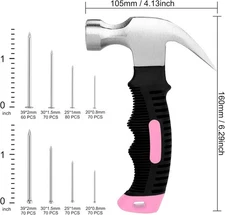 700PCs Small Nails for Hanging Pictures & 8oz Small Hammer for Women, Pink To...