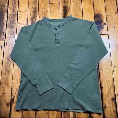 LL Bean Mens River Driver Large Henley Green Two Layer Wool Blend Warm Shirt