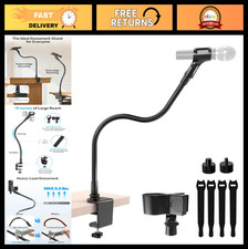 Adjustable 19" Gooseneck Mic Stand - Clamp-On Desktop Microphone Arm with Heavy-
