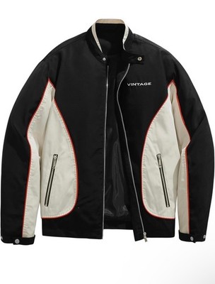Crazyfire Men s Vintage Racing Jacket Black Cream Red Size L NWT