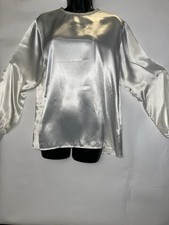 Vintage 80s Notations Creamy Satin Pearl Neck Top Blouse Secretary Size 12