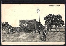 Artist postcard Waszawa, Most, tram 1915