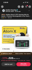 Audien Hearing Atom X Rechargeable ITE Hearing Aid, Digital, UV Cleaning, Dock