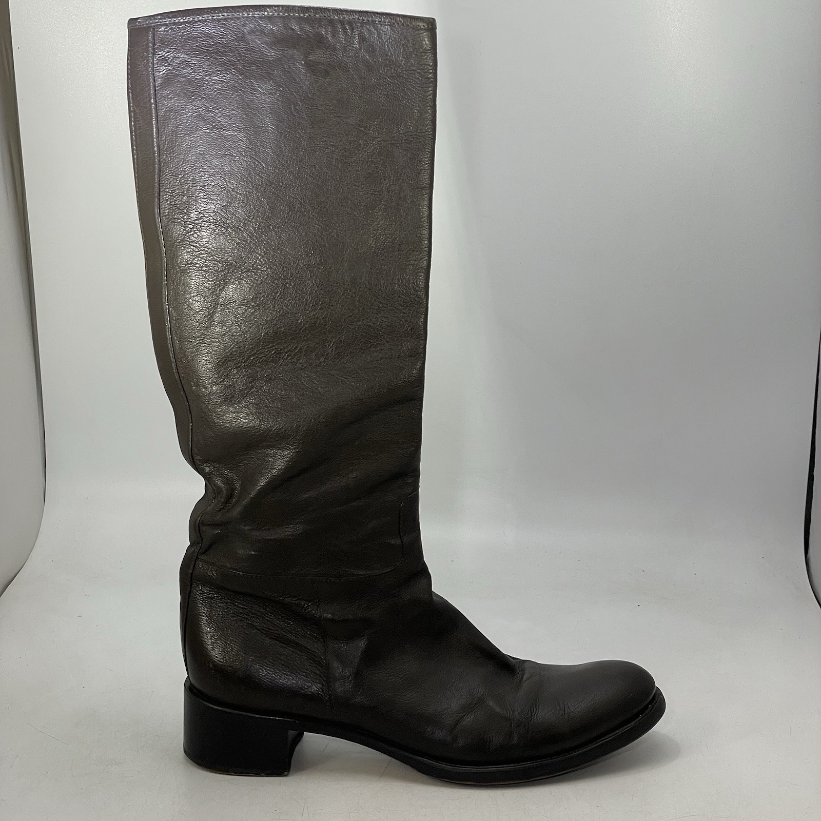 Prada Knee High Moto Boots Dark Brown Leather Women’s Sz 39.5 EU 9.5 US thumbnail 4