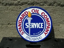 Standard Oil Company Service Embossed Round Metal Sign 11.5" Dia. New