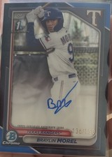2024 Bowman Chrome Braylin Morel 1st Blue Refractor Auto /150 Rangers