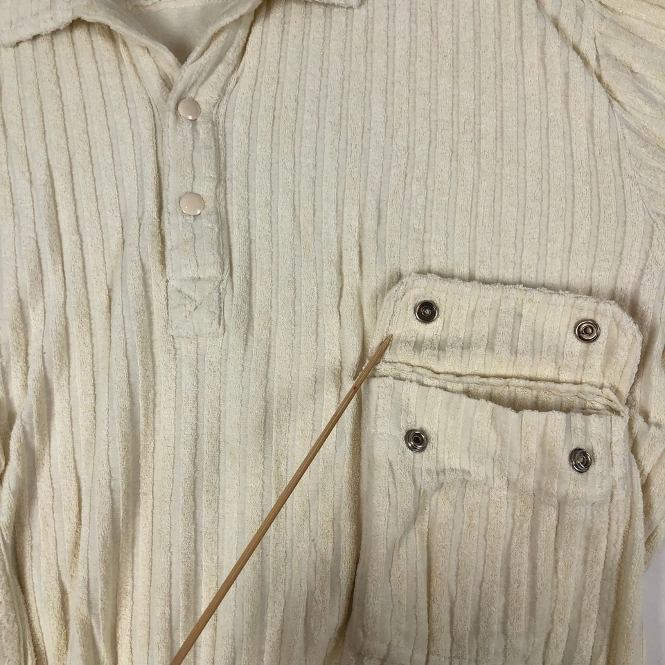 Camisa Polo Vintage Terry Tela Para Hombres XL Marfil Años 70 Hippie Disco Boogie Noches Mod Foto 4 de 4