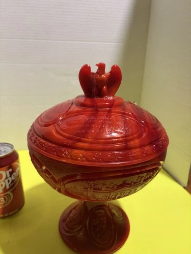 Vintage Fenton Art Glass Patriotic  Red Bicentennial Compote Dish 11” Tall
