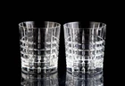 Tiffany & Co Plaid Double Old Fashioned Tumbler Glasses Set 2 Vintage Crystal