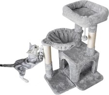 Cat Tree Small Cat Tower W/ Sisal Scratching Post  Hammock Light Gray