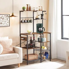 HOOBRO Bakers Rack with Power Outlets Microwave Stand Coffee Bar Kitchen Shelf