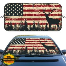 American Flag Deer Car Windshield Sun Shade 59"x31.5" UV Foldable