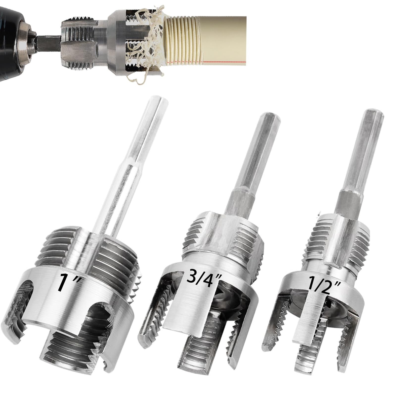 3PCS PVC Pipe Threader Kit 1/2 3/4 1 Inch NPT Drill Compatible ...