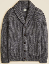 NWT J.Crew Navy Merino Wool-Blend Cardigan Marled Rugged Shawl Pockets Buttons