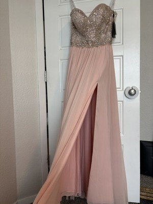 Terani Couture 10 Pink Beading Long Sweetheart Sleeveless Strapless Dress Gown