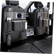 Leather Car Seat Back Organizer - Kick Mat Protector - Clear 1 Black