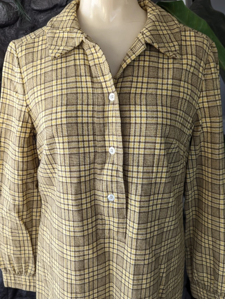 Vestido camisero vintage años 60 Pendleton de lana a cuadros manga larga marrón/amarillo/blanco a cuadros 12 Foto 2 de 4