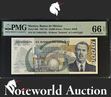 Mexico Banco de Mexico 10000 Pesos 1987-88 P 90b UNC PMG 66 EPQ 3rd TOP POP