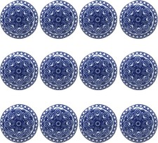 Blue Ceramic Knobs Handpainted Cabinet Drawer Pulls Set of 12 Glossy