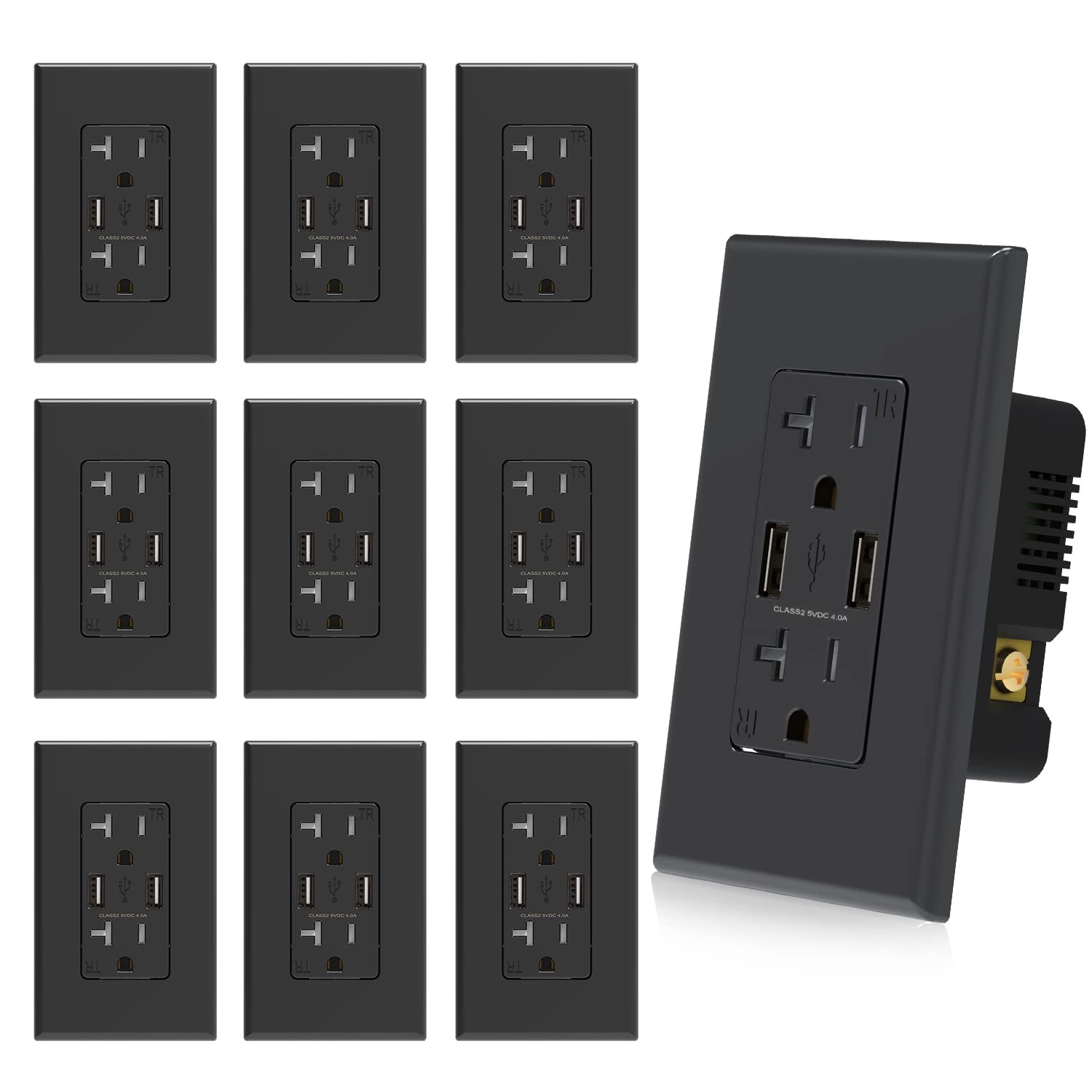 USB Wall Outlet - Dual 4.0A USB Ports, 20A Tamper Resistant Receptacle, Black...