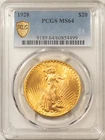 1928 $20 ST GAUDENS GOLD DOUBLE EAGLE - PCGS MS-64 ORIGINAL LUSTROUS