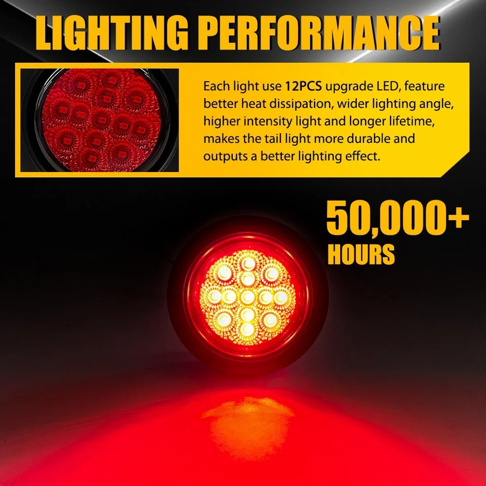 2.5" Round Red LED Truck Trailer Tail Stop Turn Brake Side Light*8+Grommet Kit Foto 4 de 4