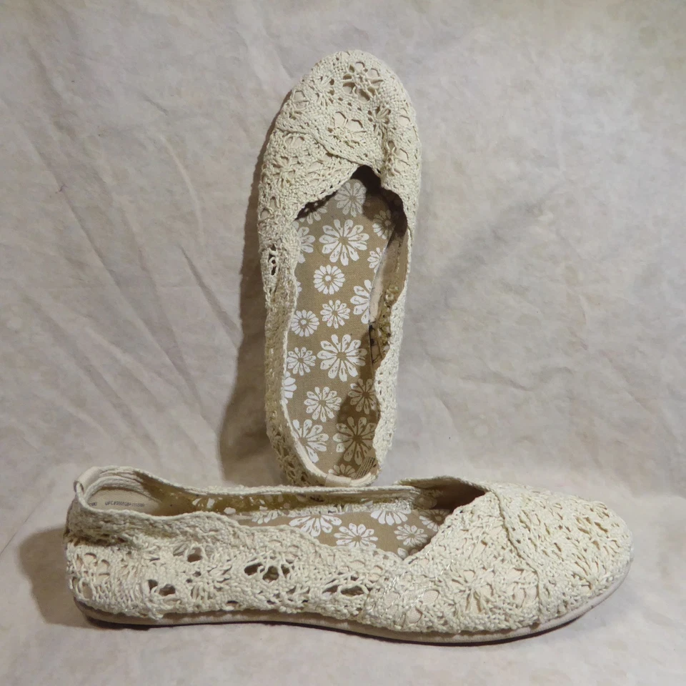 🩰 Planos de ballet Glory descoloridos talla 9 marfil beige flor ganchillo tela de encaje Foto 2 de 4