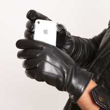 Mens Genuine Nappa Leather Touch Screen Function Warm Lined Gloves On Sale E011