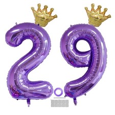 Purple 29 Number Balloon 40 inch Jumbo Foil Balloons with Detachable Crown Fo...