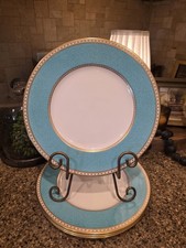 Set 4 WEDGWOOD Bone China ULANDER Powder TURQUOISE Dinner 10-5/8" Plate