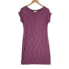 LOFT T Shirt Dress Womens Small Purple Knit Rayon Cap Sleeve Round Neck Pullover