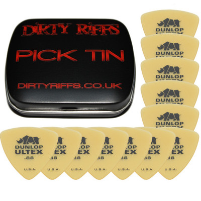 12 x Dunlop Ultex Dreieck Gitarrenplektren/Plektren - 0,88 mm in einer praktischen Plektrumdose