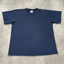 Vintage 90s Nike Mini Swoosh Shirt Size L USA Made Navy Blue Embroidered